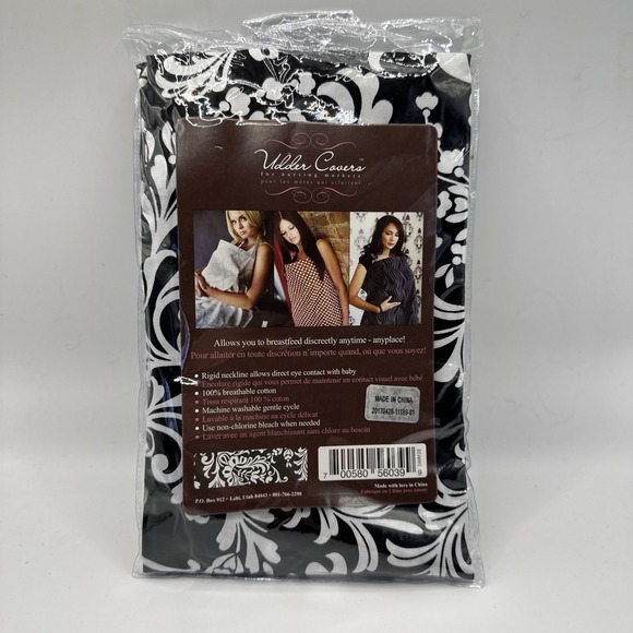 Udder Covers Hooter Hider Nursing Cover Black White Floral Print New In Package - Picture 1 of 2